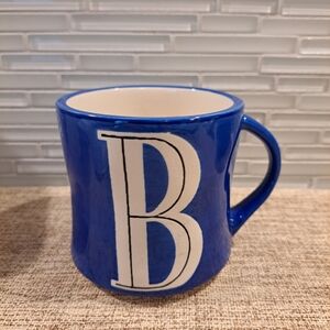 Anthropologie Coffee Mug Cup Blue Handpainted B "B" Initial Monogram Letter